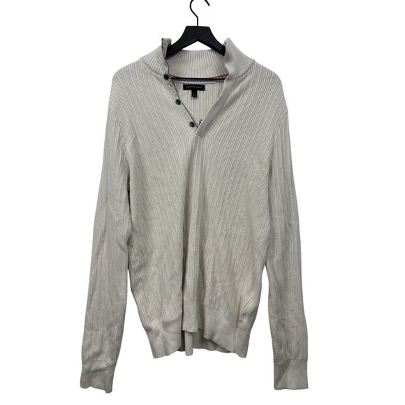 Banana Republic Men's Waffle Quarter Zip Pullover - Cream‎ Size Large #173 - Picture 1 of 13